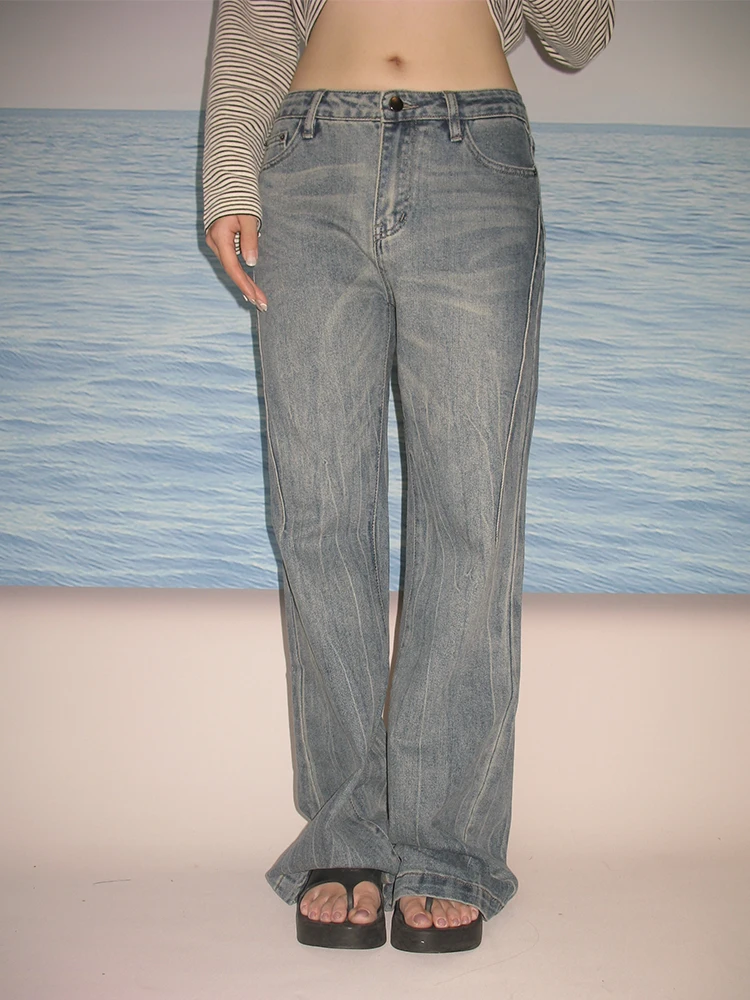 

Женские джинсы с высокой талией в стиле ретро, прямые, весна-осень 2025, новая узкая модель, широкие брюки, длинные джинсовые штаны