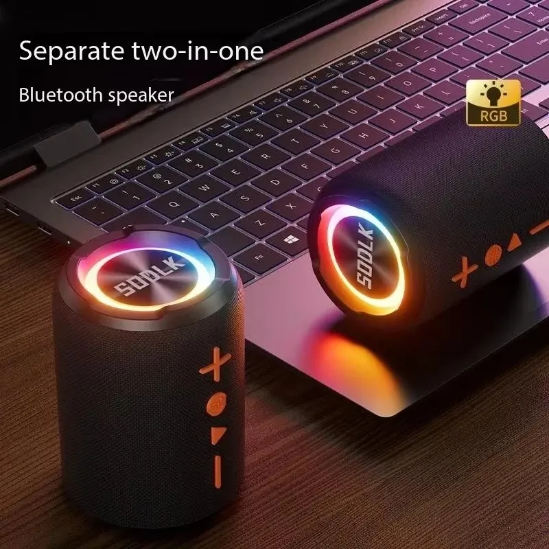 في الهواء الطلق مقاوم للماء TWS صوت ستيريو 20 واط RGB ضوء ثلاثية الأبعاد المحيطي وضع معًا سماعة بلوتوث لاسلكية مشغل الصوت المحمول