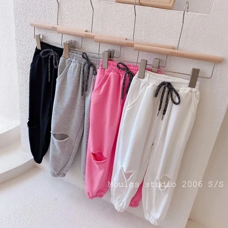 

Fashion Baby Boy Girl Jogging Pants Ripped Hole Toddler Teen Child Loose Trousers Long Baby Girls Loose Pant Clothes 3-14Y