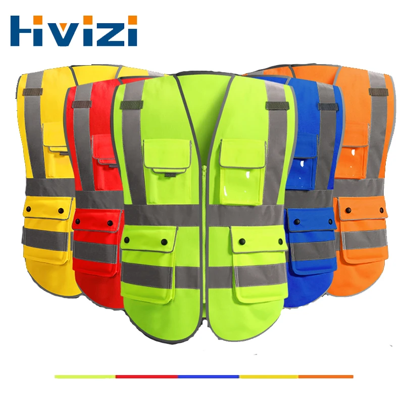 

High Visibility Reflective Vest Zipper Front Safety Vest With Reflective Strips Construction Workwear Safety Reflective Vest