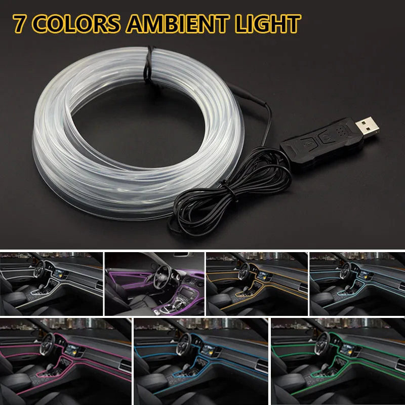 2/3/4/5M RGB Car Interior Atmosphere Light Ambient LED Light Strip USB Fiber Optic Atmosphere Lamp support APP Wireless Control