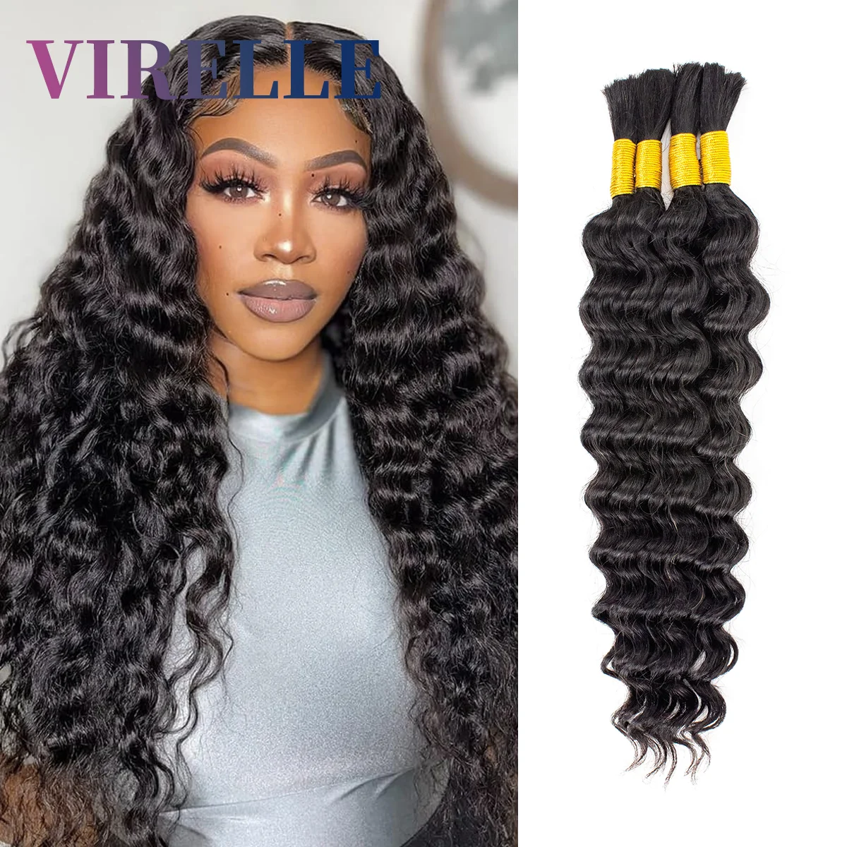 Bulk Human Hair No Weft For Braiding Curly Deep Wave Full Ends Extensions 4pcs/Lot Bulk Hair Bundles Wholesale For Boho Braids