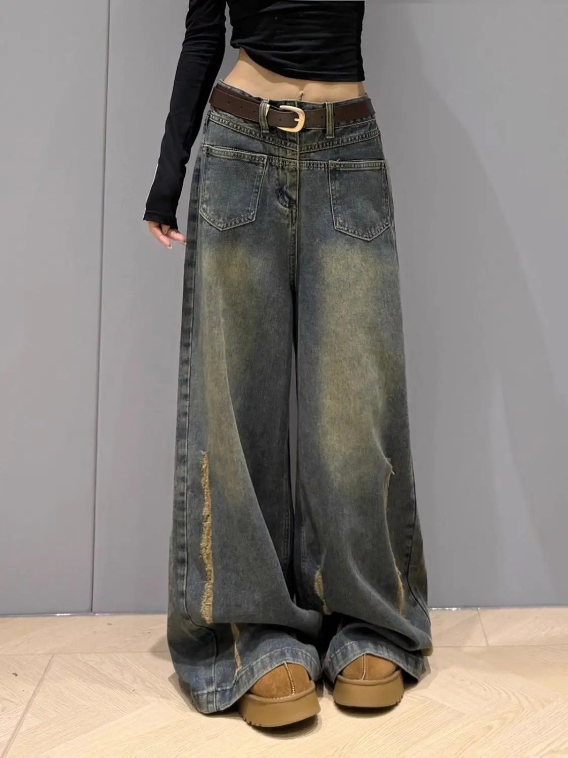 

Японская винтажная одежда, джинсовая женская одежда больших размеров, мешковатая Y2K, черная корейская модная уличная одежда в стиле Харадзюку с высокой талией и широкими штанинами