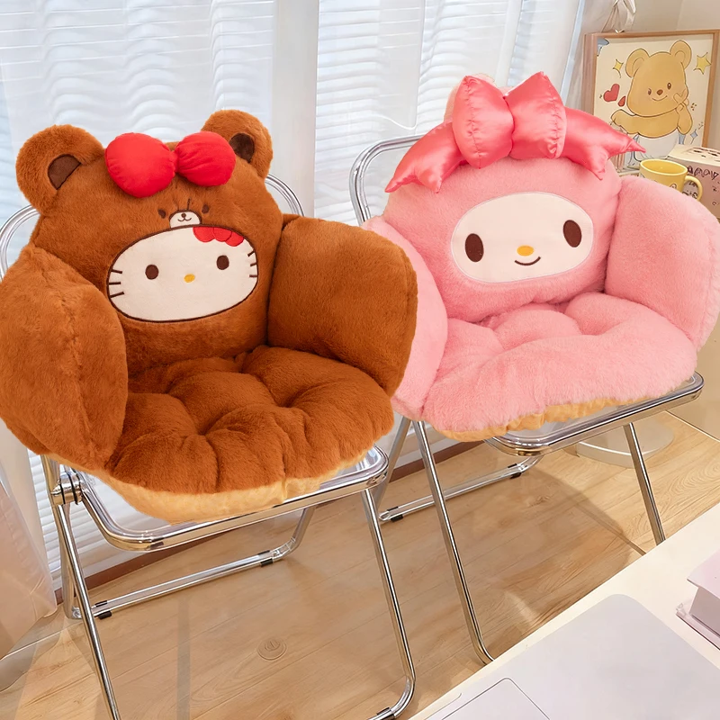 

Удобная подушка для сиденья Sanrio Hello Kitty, утолщенная плюшевая подушка для поддержки спины для стула, очаровательная подушка для сидения My Melody
