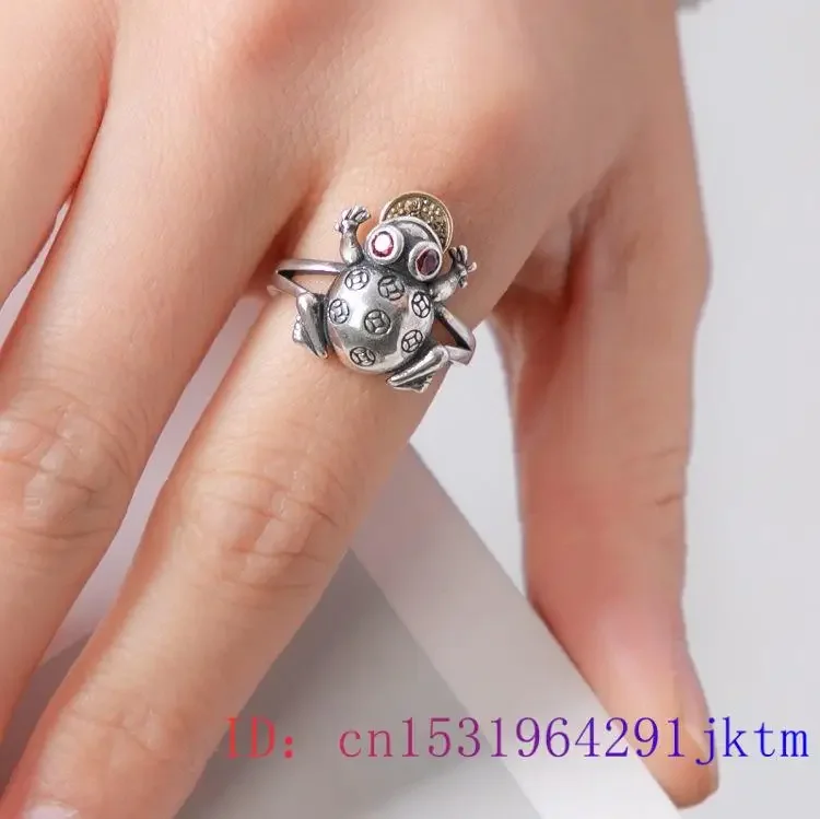 Red Jade Golden Frog Rings Gemstone Accessories Amulets 925 Silver Carved Adjustable Ring Natural Charm Jewelry Charms Women