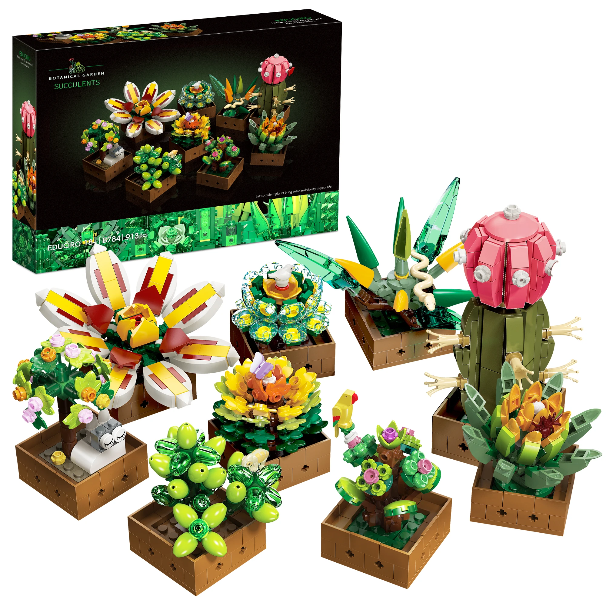 EDUCIRO Flower Plant Bonsai Building Set, 9pcs of Succulent Building Toy Blocks, for Home Decoration,  Christmas Gifts