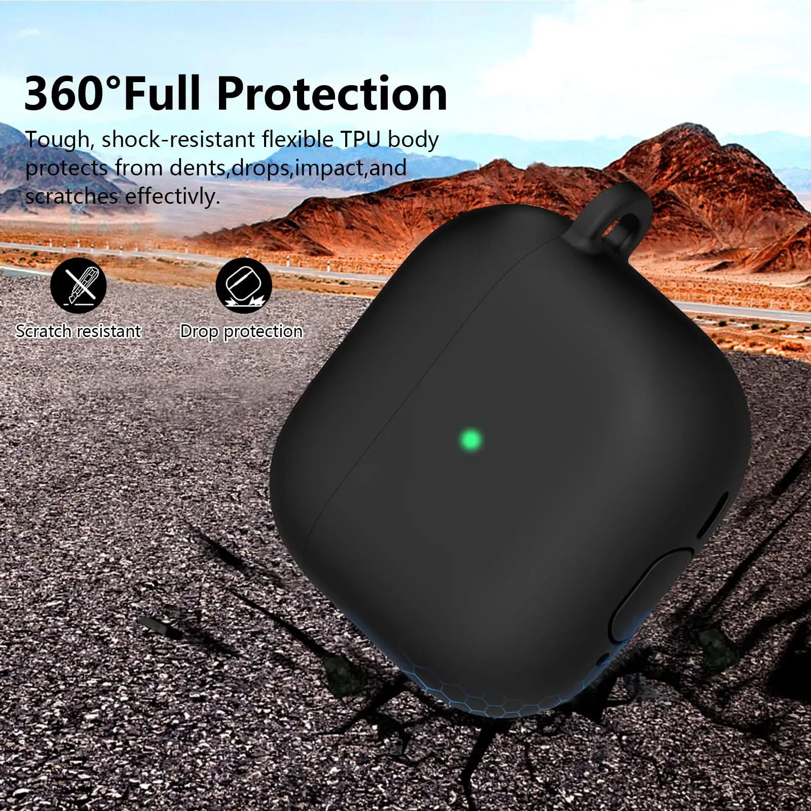 에어팟 4 이어폰 케이스, 2024 충격 방지 프리미엄 실리콘 케이스, 키체인 및 클리닝 펜 포함, 에어팟 4 액세서리-다크