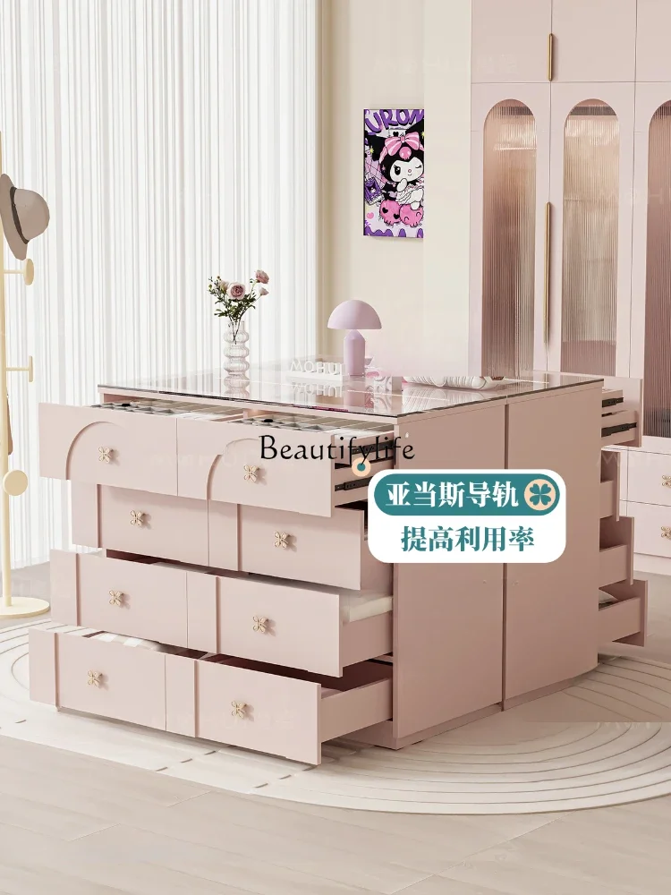 Nakajima Taiwan Jewelry Cabinet Integrated Eight-bucket Storage French Pink Dressing Cabinet Premium