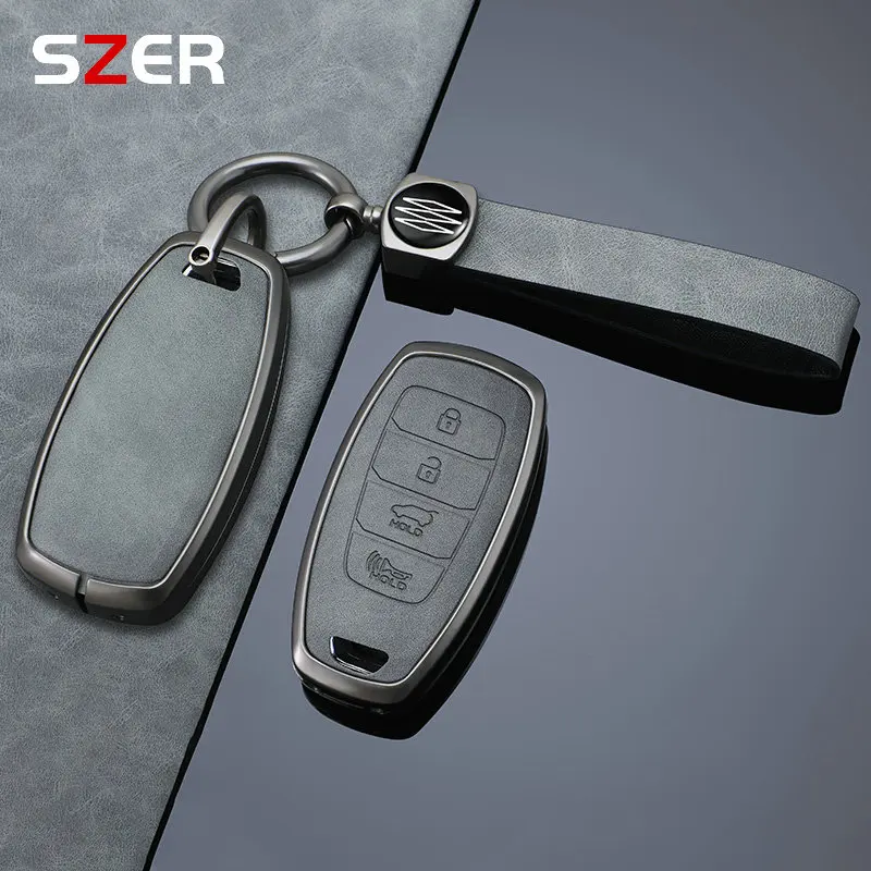 For Hyundai i30 Ix35 KONA Encino Solaris Azera Grandeur Ig Accent Santa Fe Palisade Alloy Leather Car Key Fob Case Key Fob Cover