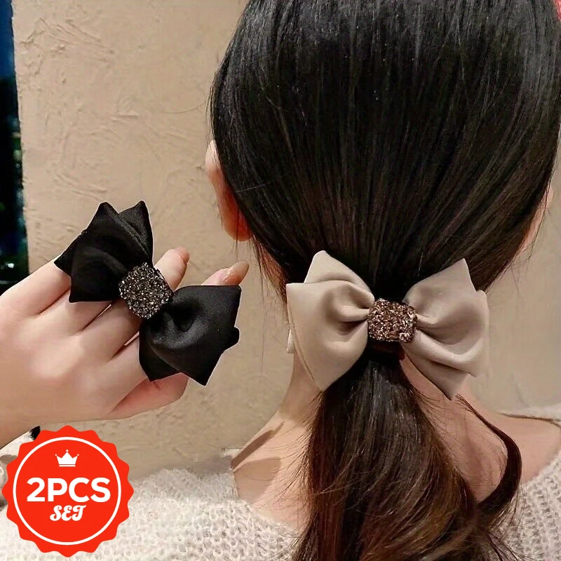 

2Pcs/set Temperament, Hair Tie, Bow Headband, New Style, Large Intestine Headband, Women's Hair Elastic, Hair Accessory