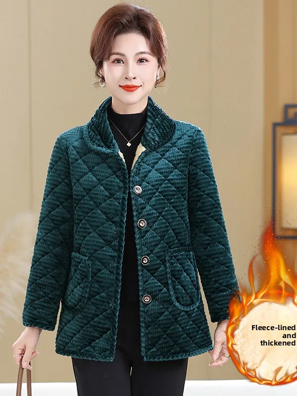 

Утепленная бархатная хлопковая куртка для женщин среднего и старшего возраста с воротником-стойкой, теплая, на флисовой подкладке, больших размеров