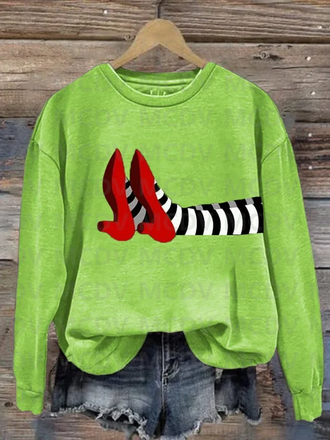 Women's Halloween Red Shoes Print Sweatshirt 3D Printed Women Casual Pullover