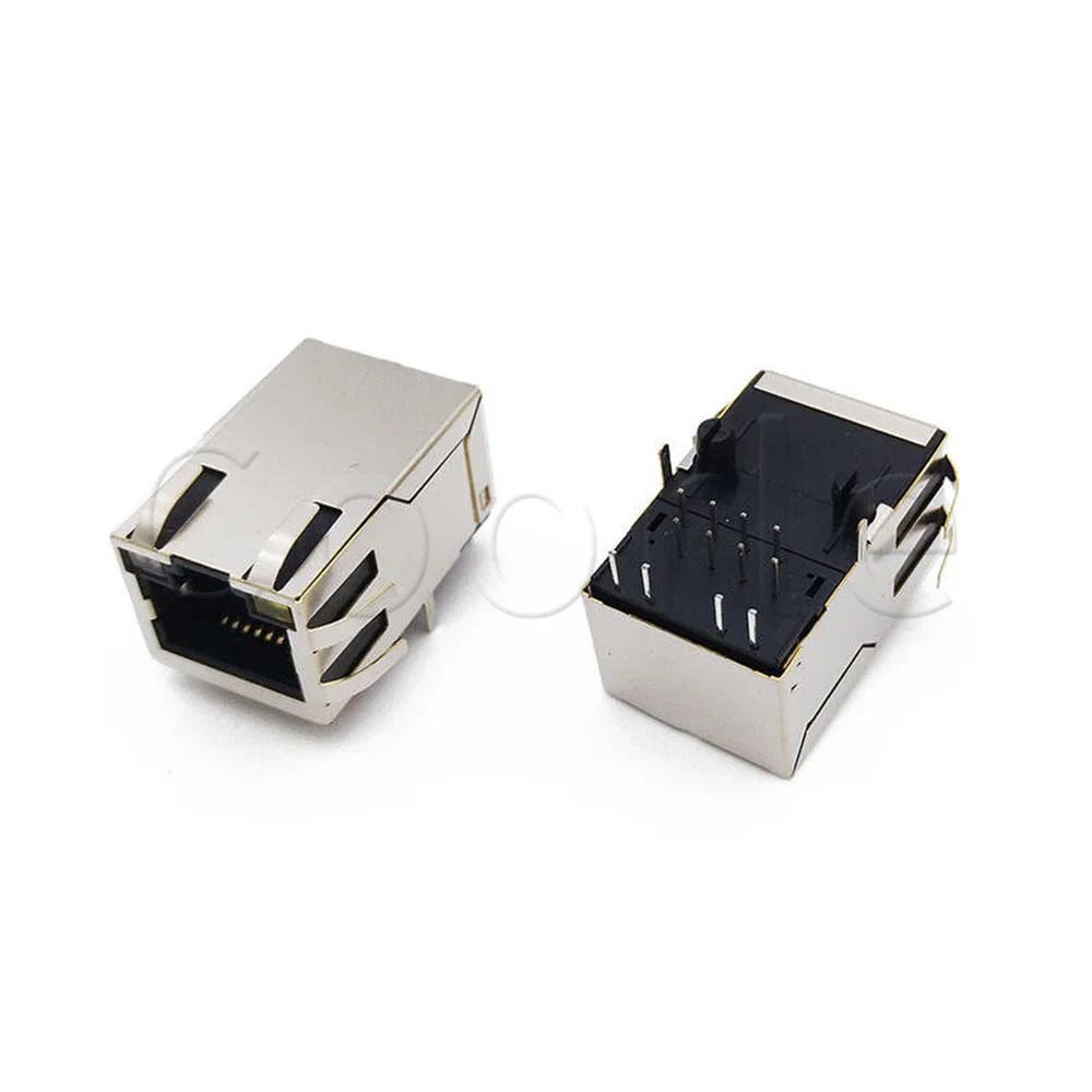 5PCS RJ45 Connector 100M Bits Transformer 8P8C With Light 59 Network Socket Vertical 180 Degrees DIP PCB Snap Upward