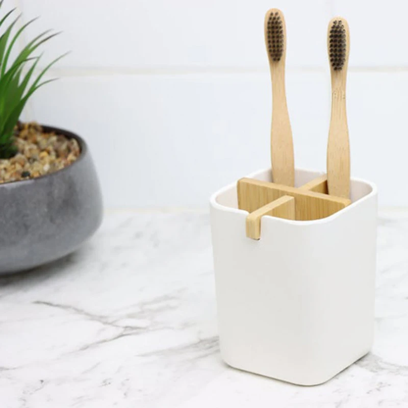 Totally Bamboo Toothbrush Holder  Naturally Eco Friendly Toothbrush Caddy  Bathroom Antibacterial Toothbrush Pot,