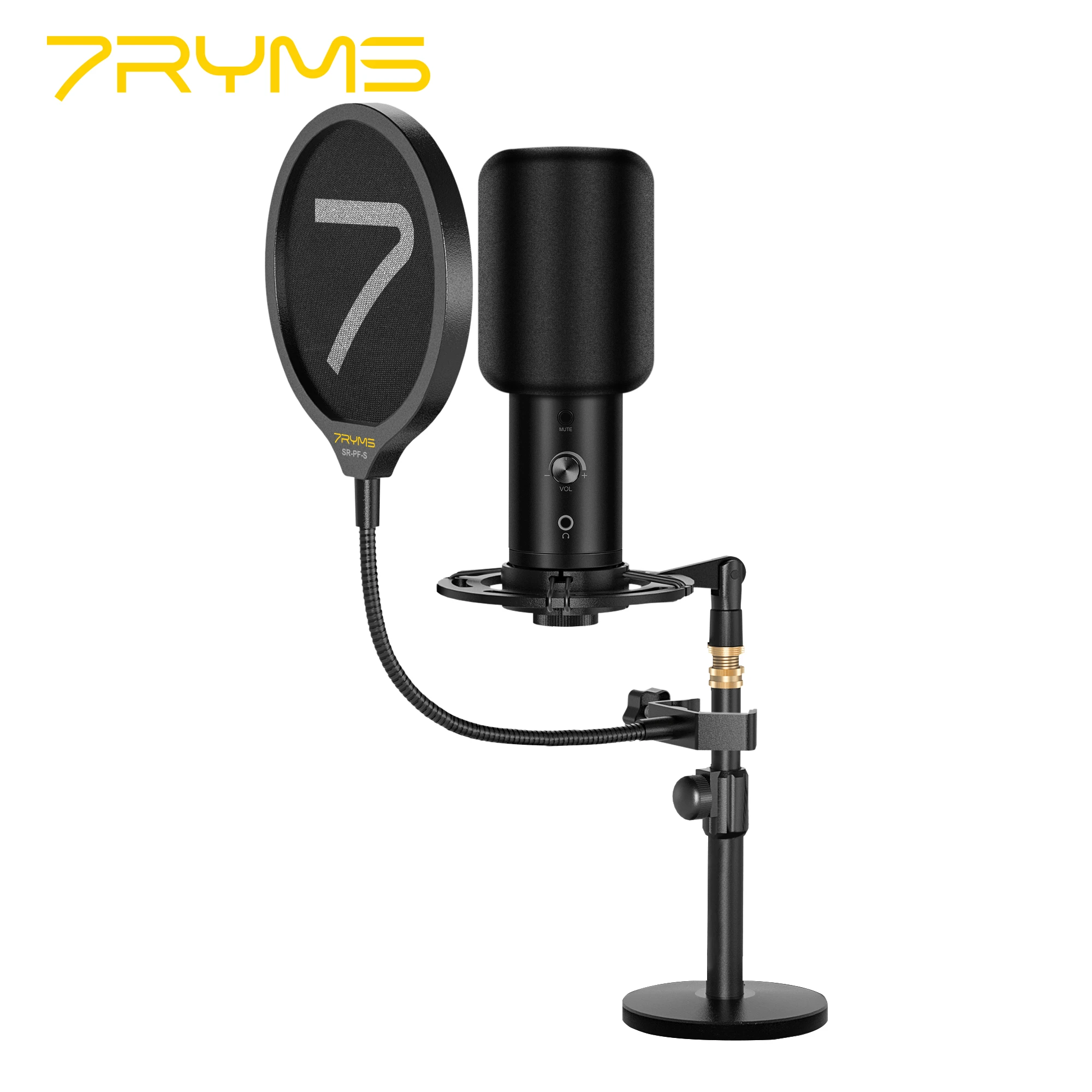 7RYMS SR-AU01-K2 Mini Condenser USB Microphone with Cardioid and Shock Mount for Professional Studio