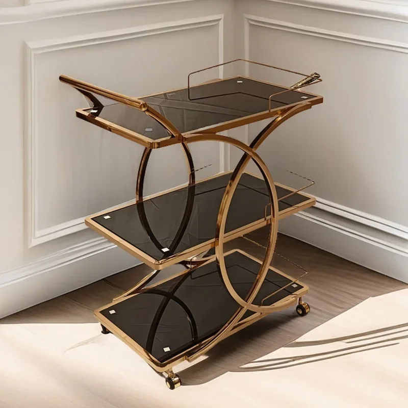 European stainless steel rose gold three-layer cart tempered glass hotel lobby dessert cake delivery snack dining car
