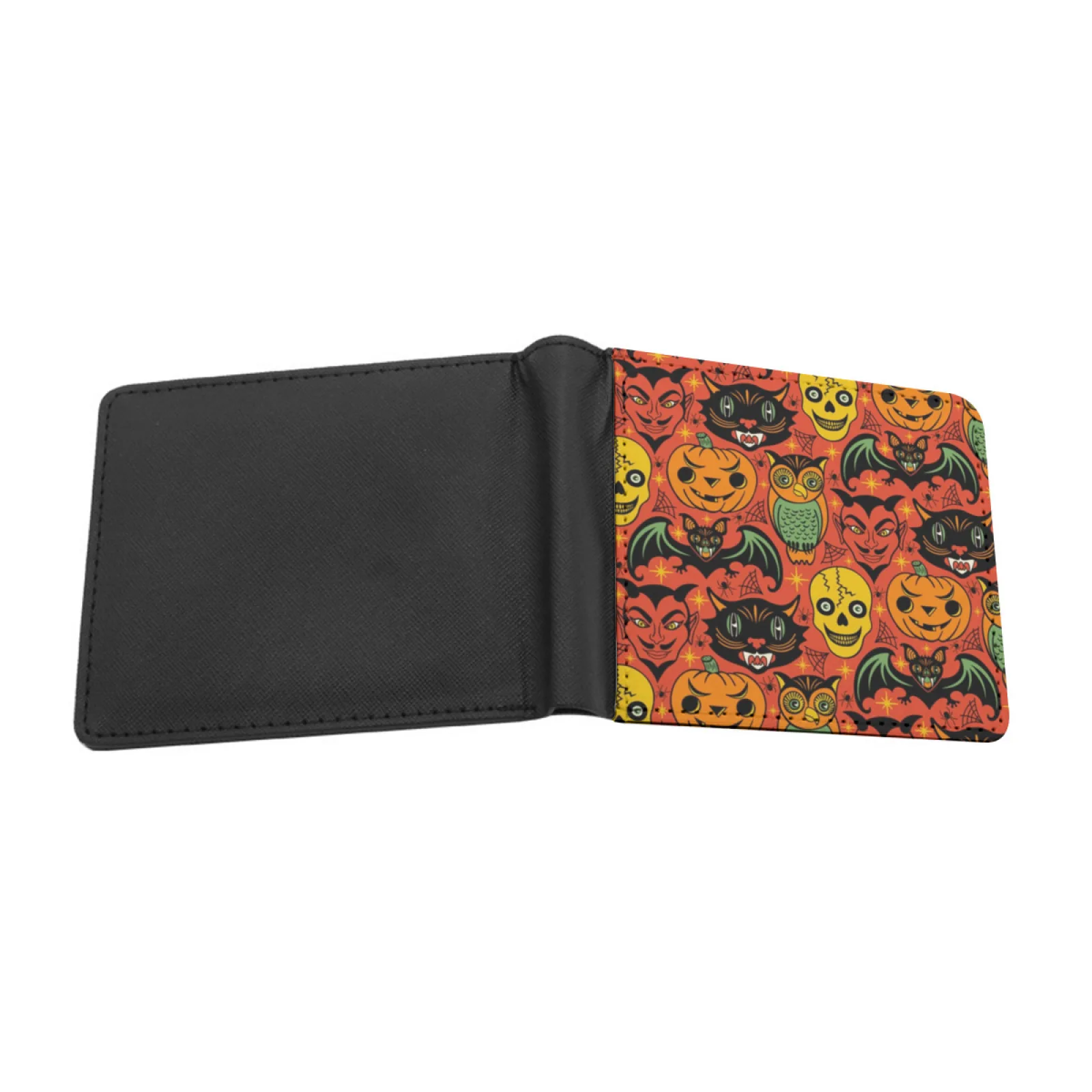 Retro Halloween Pattern Men Leather Wallet Credit Card/Id Holders Inserts Money Bag Male Short Purses Halloween Vintage Retro