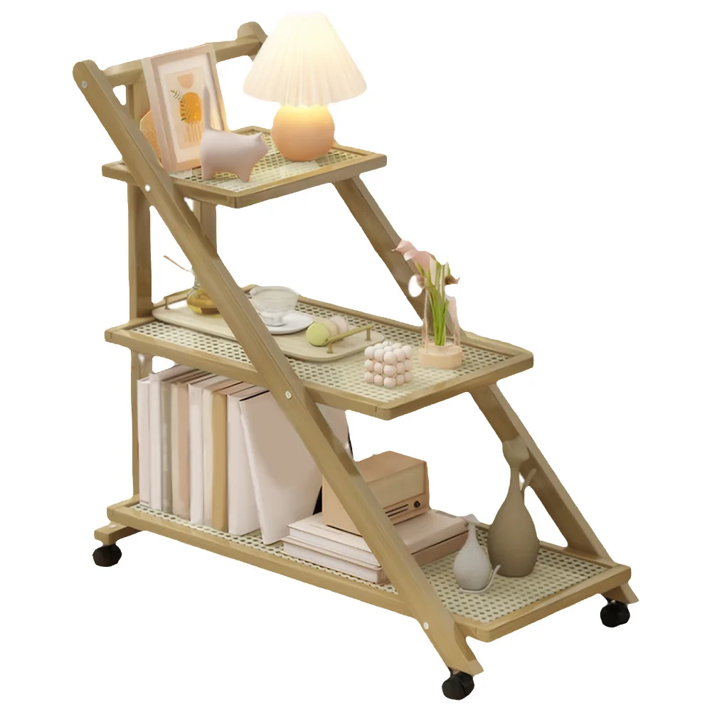 

Mobile Snack Side End Table with 3-Tier Storage Shelves Sofa End Table with Rolling Casters Modern Nightstand with Caster Wheels