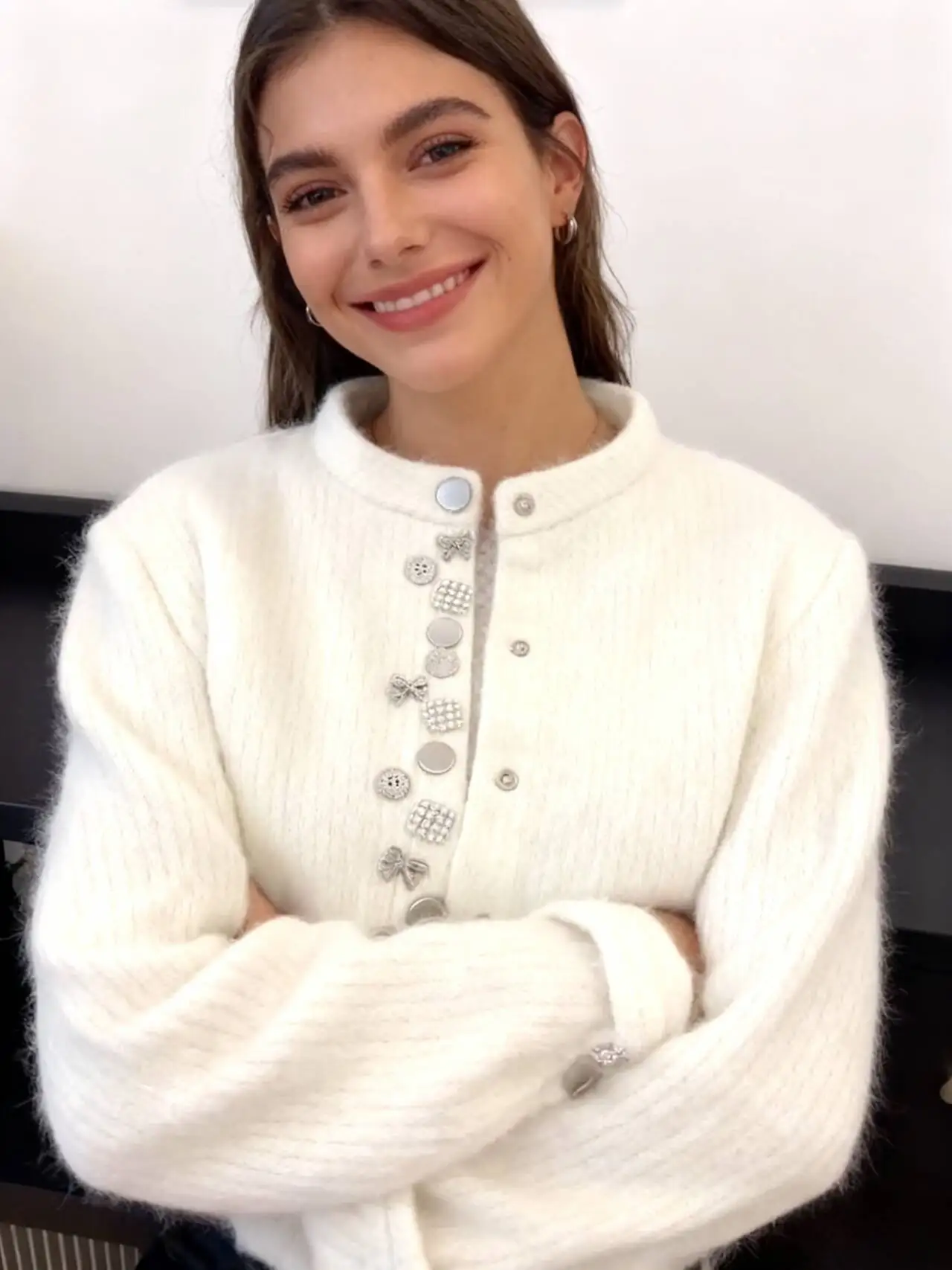 

Sweaters Jumpers Cardigans Womens Woman Tweed Knit Metal Button Classic Fit BF Y2K Work Traditional Elegant Students Vintage Ins