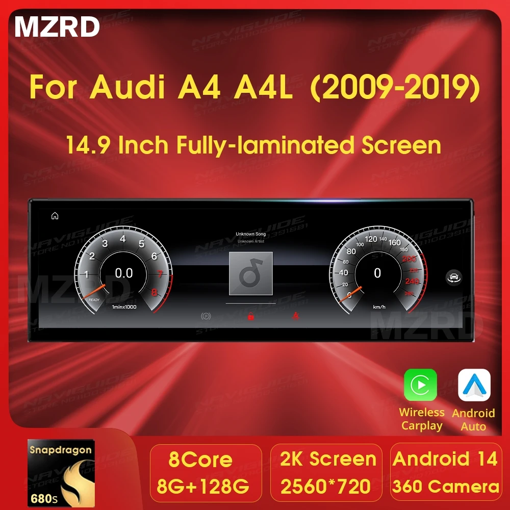 MZRD 10.25'' 14.9'' Android14 Car Multimedia Video Player For Audi A4 A4L A5 LHD 2017-2019 Carpaly Auto GPS Navi BT 4G WiFi