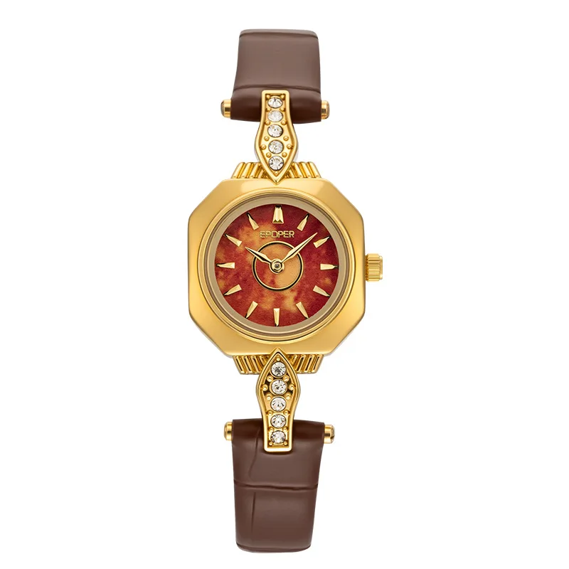 

Amber octagonal plate women's watch, exquisite temperament belt, high value waterproof quartz watch