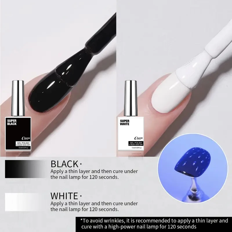 Super Schwarz Weiß Rot Gel-Nagellack 15ml, UV-LED Soak-Off Nagellack, Langanhaltender Hochglanz für Salon und Heimgebrauch Nagelkunst – Detail 6
