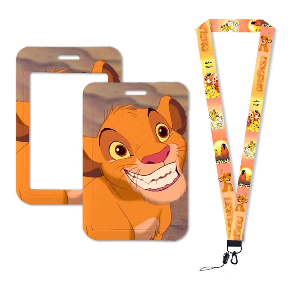 The Lion King Simba tali leher Disney Lanyard, sampul kartu Film anak laki-laki, wadah lencana kartun, kartu ID, hadiah tali gantung siswa