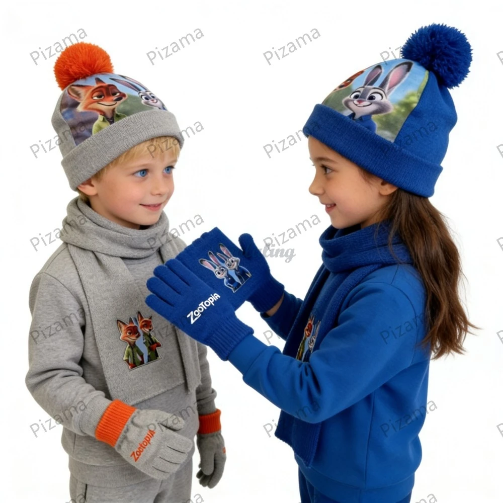 

Boys and Girls Disney Hat Glover Scarf 3 Piece Kids Wear Sets Girl Winter Hat New Year Christmas Gifts Children Warm Knitted Hat
