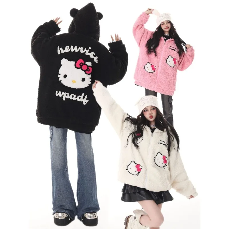 Original kawaii Hello Kitty series embroidered jacket Sanrio autumn and winter warm and thickened cute girly heart cotton jacket