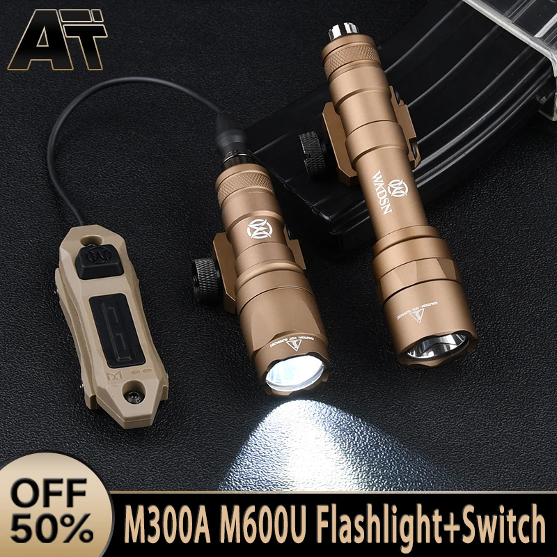 WADSN M300A M600U Tactical Flashlight White Light Hunt Scout Light Dual Function Pressure Switch Set For M-lok Keymod 20MM Rail