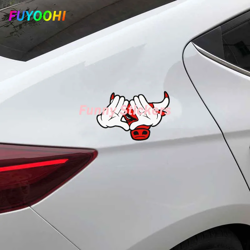 Fuyoohi adesivos engraçados para exterior/proteção, desenho animado, cabeça de vaca vermelha, decalque de vinil, à prova d'água, adesivo de carro, personalidade, animal, decalques de pvc