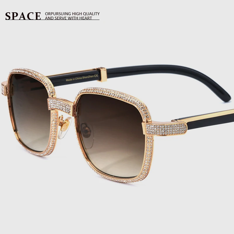 7550180 new handmade white diamond Natural Buffalo Horn optical frame Advanced square women's diamond-encrusted sunglasses