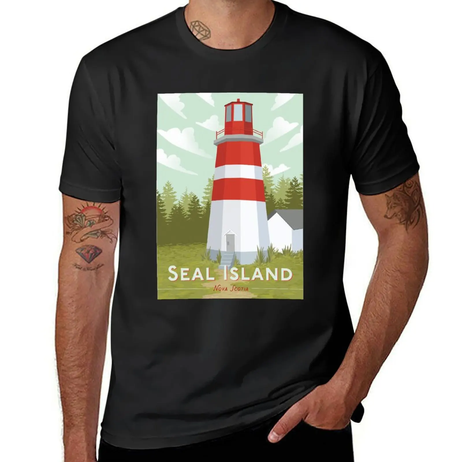 

Seal Island Nova Scotia - Vintage Style Travel Poster T-Shirt heavyweights graphic shirts tee shirts for men