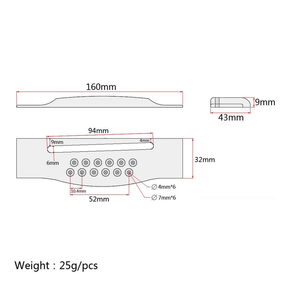 

Saddle Thru Slotted Acoustic Guitar Bridge for 12-String Folk Acoustic Guitar Replacement Parts GO211