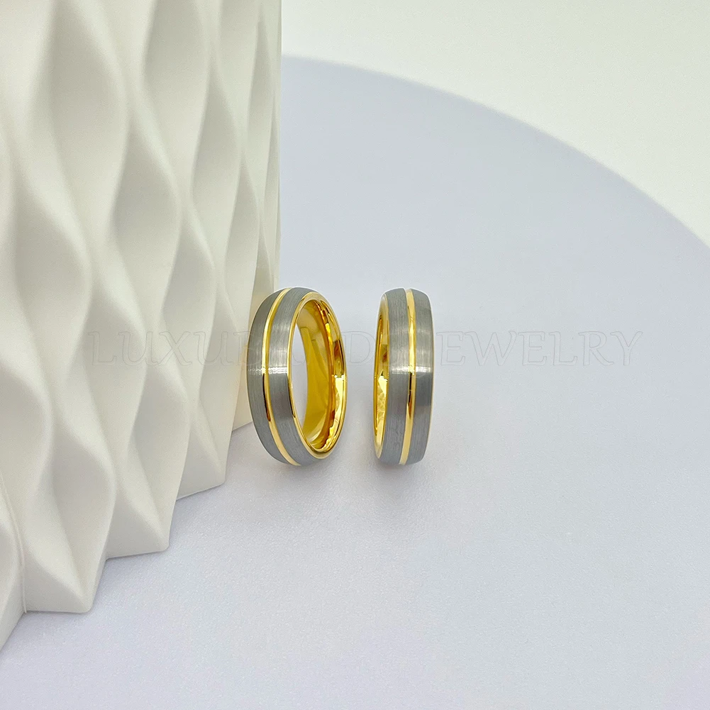 Bague de Fiançailles de Couple en Carbure de Tungstène pour Homme et Femme, Anneau de Mariage Dôme, 8mm, Finition Brossée à Rainure Centrale, Bijoux de Luxe, Nouveau