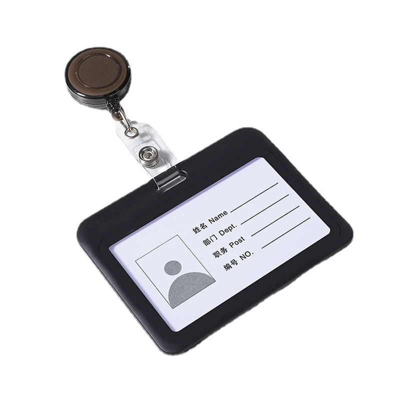 

Black Working Permit Case Sleeve Clip Set ID Tag for Staff Workers Pass Work Card Holder Employee's Card Cover with Badge Reel