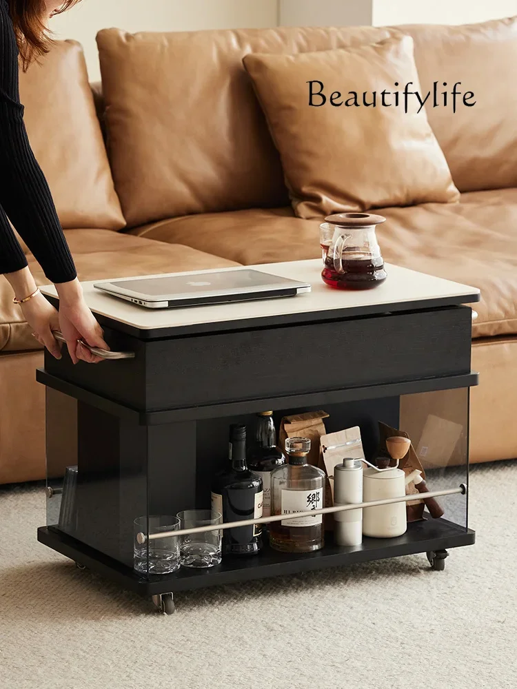 

muebles para hogar Living Room Portable Coffee Table Minimalist Household Solid Wood Lifting Rectangular Tea Table-Side Cabinet