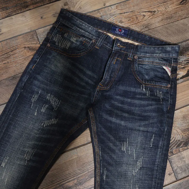 Designer Fashion Men Jeans Retro Washed Blue Stretch Slim Fit Ripped Jeans Men Y2K Vintage Casual Denim Pants Hombre