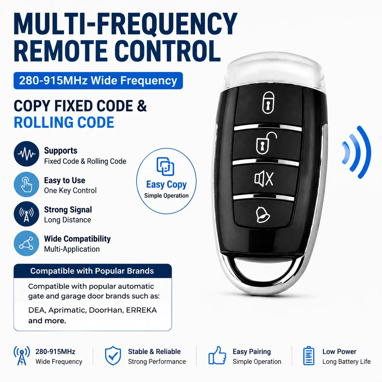 RF 280-915MHz Universal Cloning Remote Control Long Range Self-copy Duplicator for Electric Gate Garage Door Home Lighting