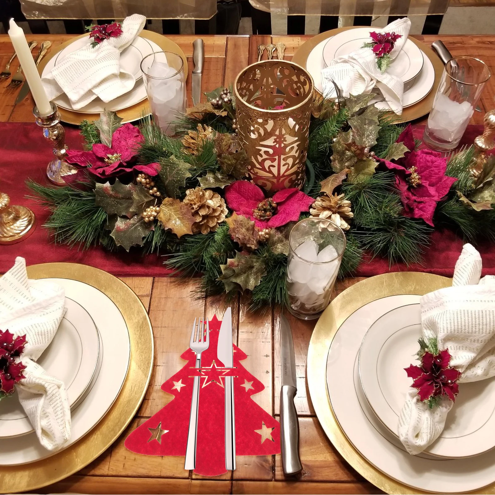 

12Pcs Christmas Tree Cutlery Holder Xmas Tableware Cover Silverware Holder for Dinner Party Xmas Decoration Christmas Supplies