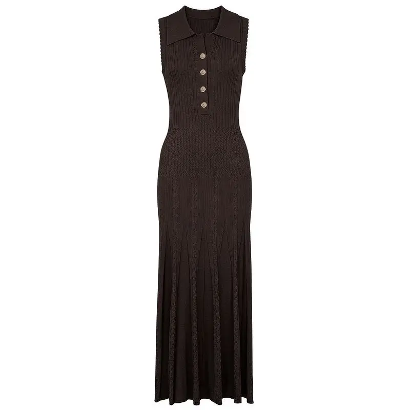 Elegant Long Sleeveless Dress with Small Gold Buckle Slimming Design for Women High Quality Summer New Style Citywalk Casual