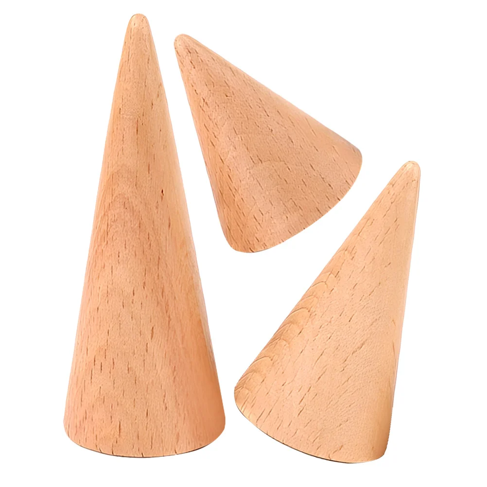 3 قطعة حامل عرض حلقي خشبي مخروطي الشكل حامل حلقي منظم لمتجر المجوهرات عرض الخشب حامل حلقات سطح المكتب