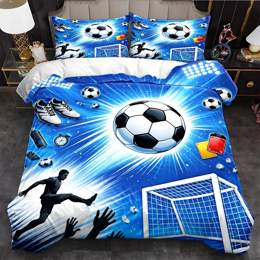 3Pc Football-Themed Duvet Cover Set, Three-Piece Bed Set (1*Duvet Cover + 2*Pillowcases), Suitable for All Seasons, Machine Washable, Invisible Zipper Design, Large Double Bed Cover, Bed Cover Set, Suitable for Home, Dormitory, Master Bedroom, Guest Room, Sports-Style Bedding Set, Duvet Cover with Football Elements, Comfortable and Skin-Friendly Bedding Set, Hot-Selling Football Duvet Cover, Fashionable Football-Patterned Bedding, Universal Bedding Set for Dorm Rooms and Bedrooms, Durable