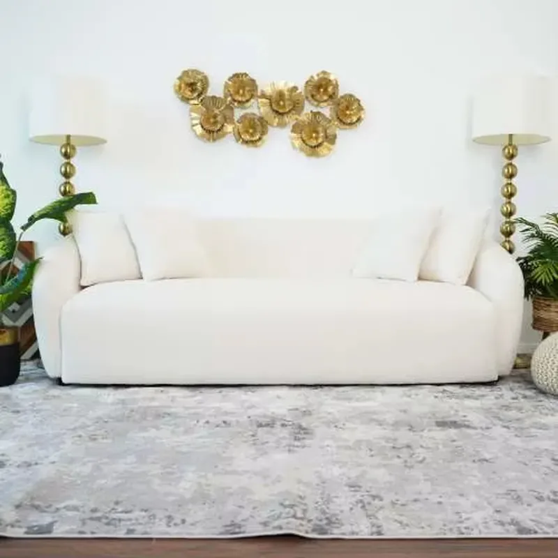 Modern Ivory Linden Bukol Sofa Solid Wood Structure Mid Century Design Living Room Furniture