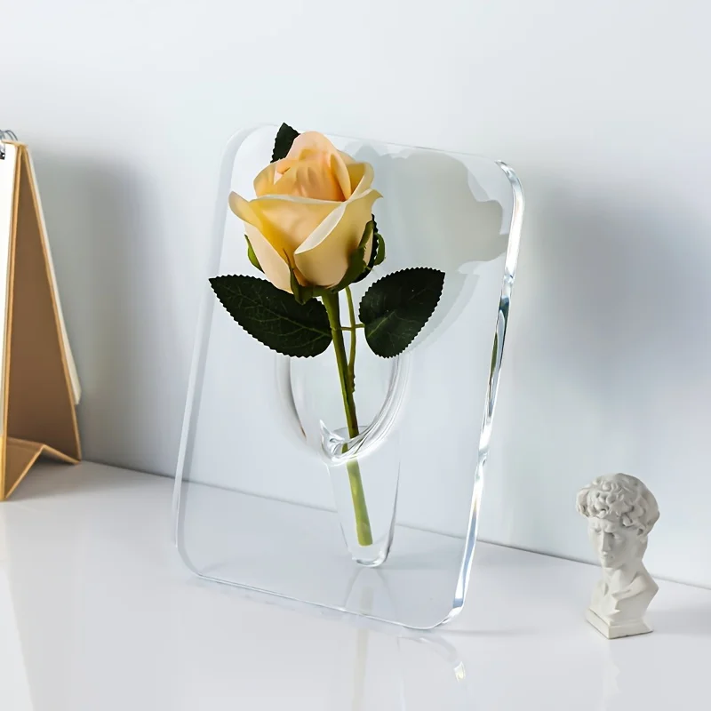 Acrylic Transparent Vase Frame 1pc - Simple Artistic Photo Frame Design, Creative Desktop Flower Arrangement Container for Livin