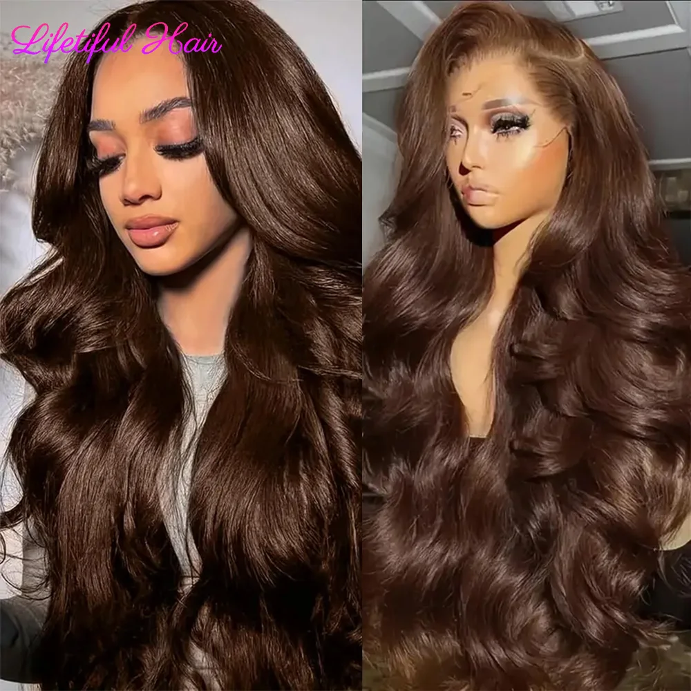 30 Inch Body Wave Chocolate Brown Lace Front Wigs Human Hair 200 Density 13x6 HD Lace Frontal Wig Precut Colored Human Hair Wigs