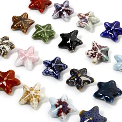 10 PCs Ceramic Starfish Ocean Jewelry Beads For DIY Jewelry Making Multicolor 3D Charms About 22mm x 19mm, Hole: Approx 2mm