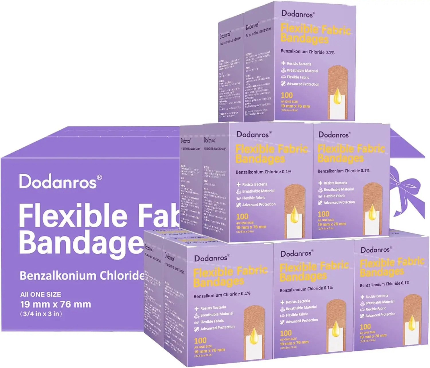 

Гибкие тканевые бинты, 1200 шт., 3/4 x 3 дюйма, стерильные с Benzalkonium, дышащие для оказания первой помощи