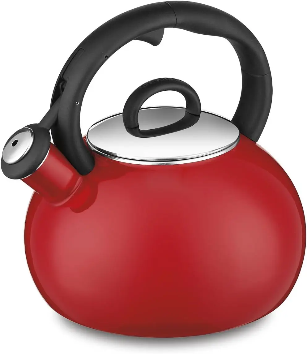 

Red Enamel-on-Steel Stovetop Teakettle, 2-Quart Capacity with Whistling Signal
