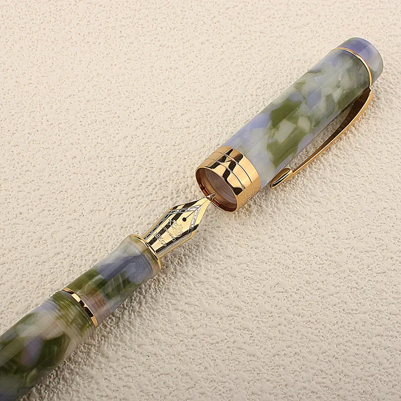 Jinhao-pluma estilográfica de la serie Century 100, barril acrílico multicolor, punta fina, adorno de oro, oficina de negocios, firma, escuela